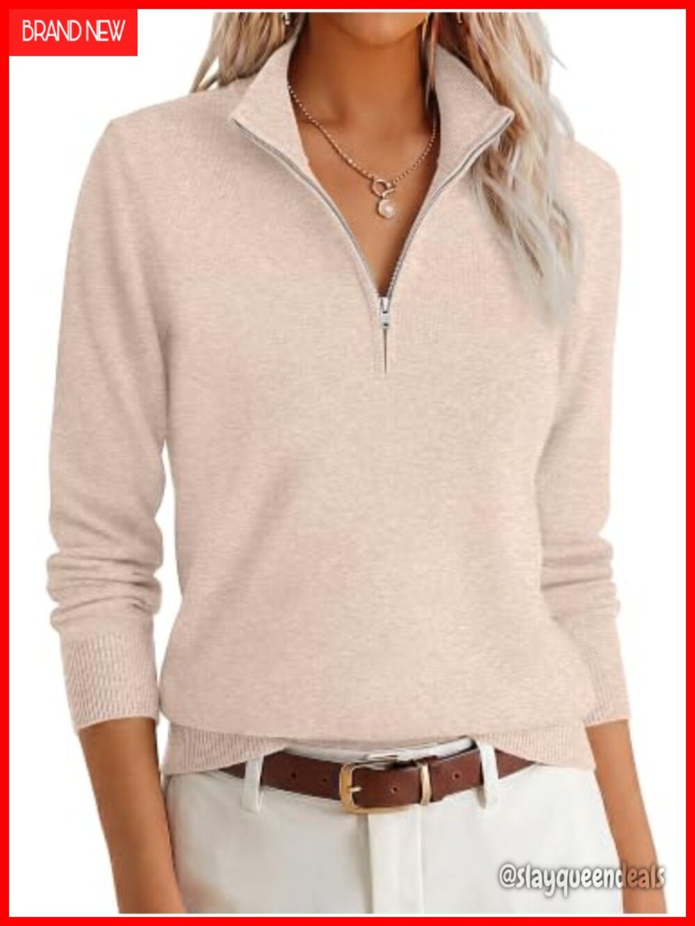 Quarter Zip Pullover Sweater Lightweight Knit Long Sleeve